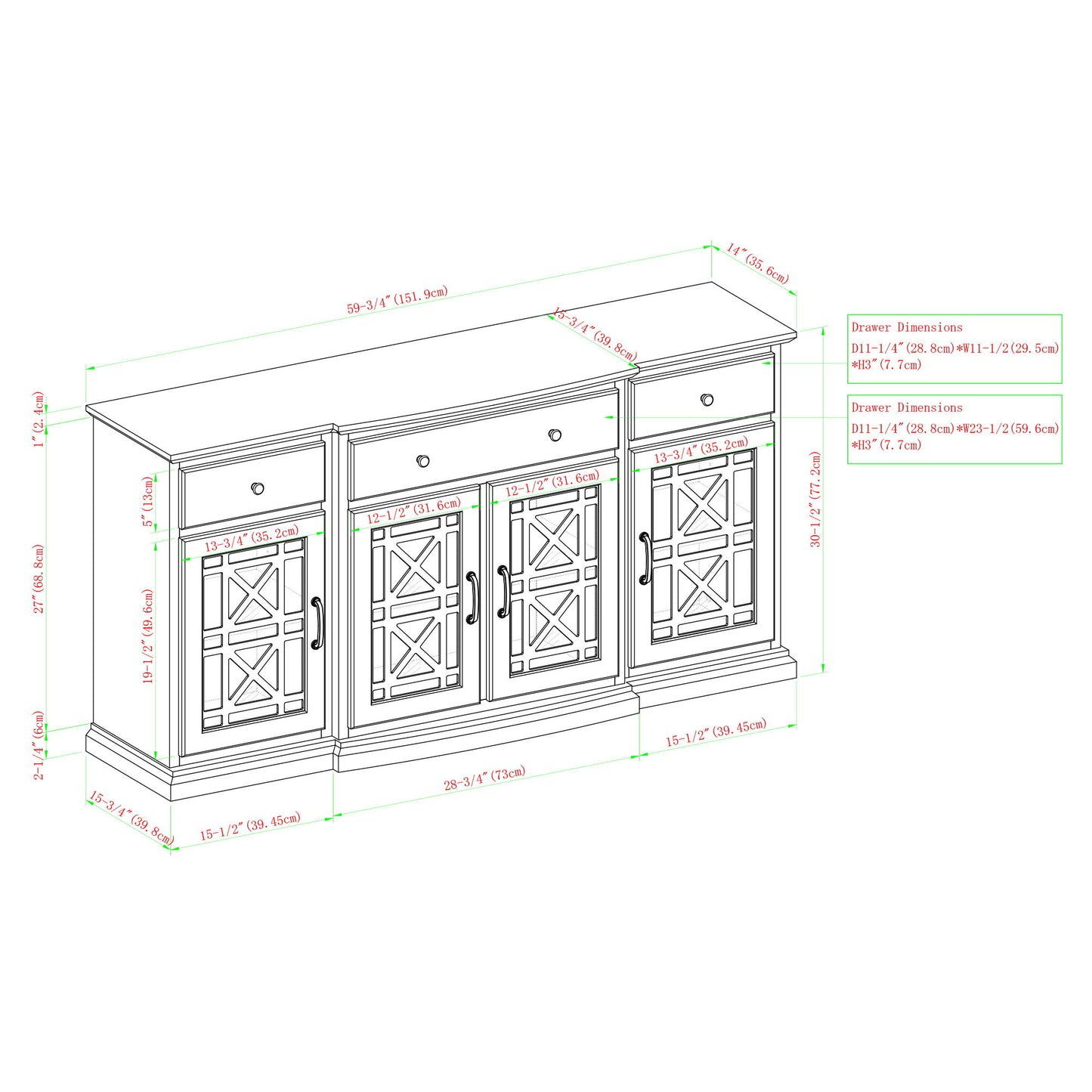 Classic Fretwork Detailed Glass Door Sideboard