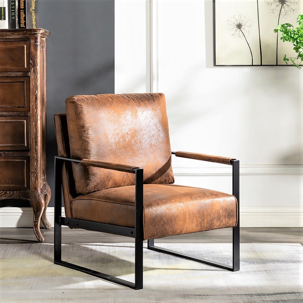 Classic Mid Century Modern Accent Chair With Durable Square Metal Frame, Armchair