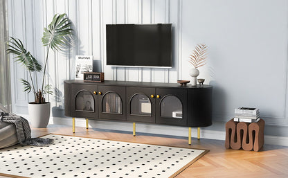 Modern TV Stand For TVs Up To 80", Entertainment Center With 4 Cabinets, Wood Media Console With Metal Legs And Handles For Living Room