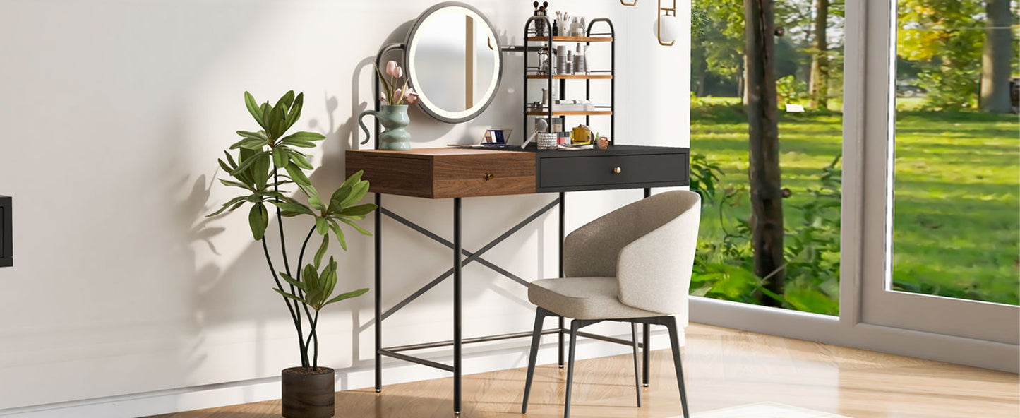 Makeup Vanity Desk With 3-Mode Lighted Mirror & Wireless Charging Station, Vanity Table With Drawer & 3 Open Shelves For Ample Storage Space, Dressing Table For Bedroom