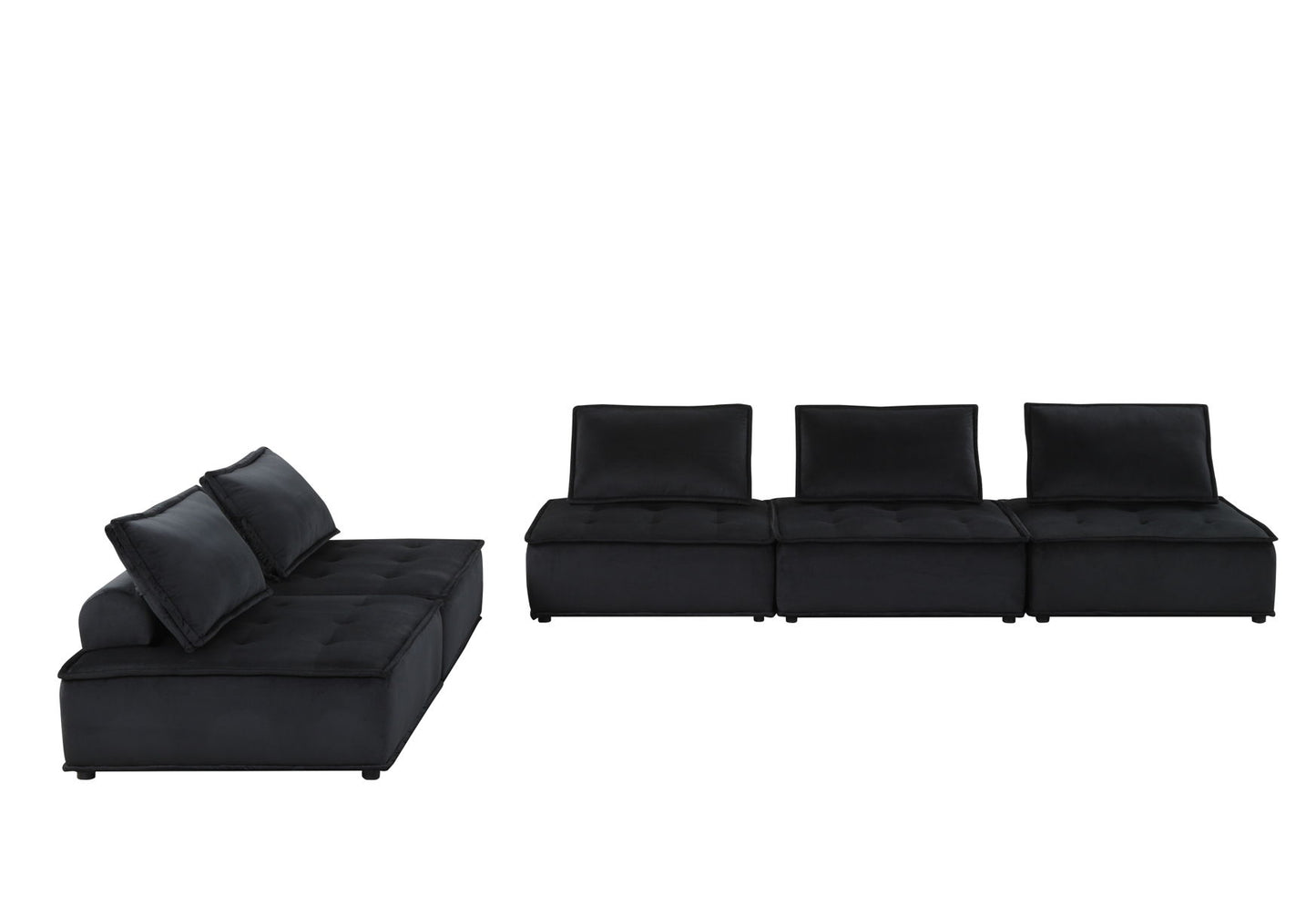 Anna - Velvet 5 Piece Sectional Sofa Ottoman