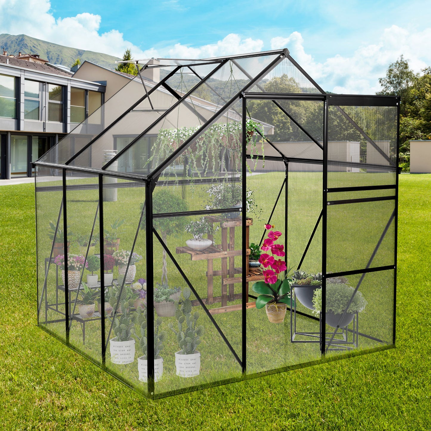 Polycarbonate Greenhouse Raised Base And Anchor Aluminum Heavy Duty Walk-In Greenhouses For Outdoor Backyard In All Season