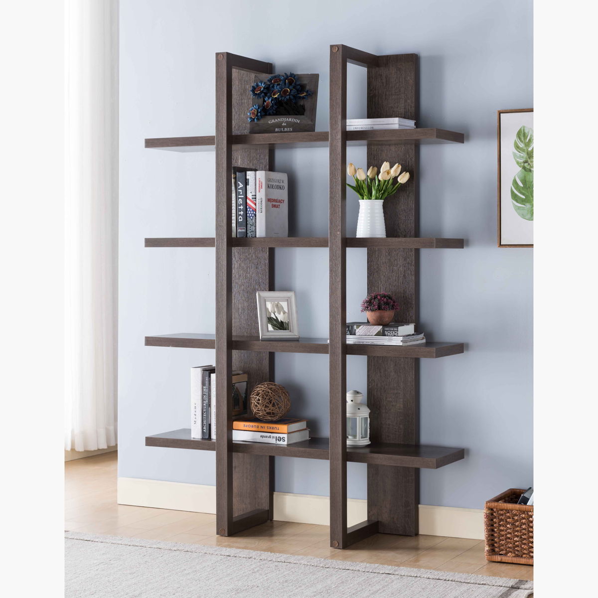 Two Toned Display Cabinet, Tall Bookcase Storage Cabinet