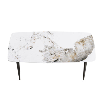 70.87" Modern Artificial Stone Pandora White Curved Black Metal Leg Dining Table - Antique White