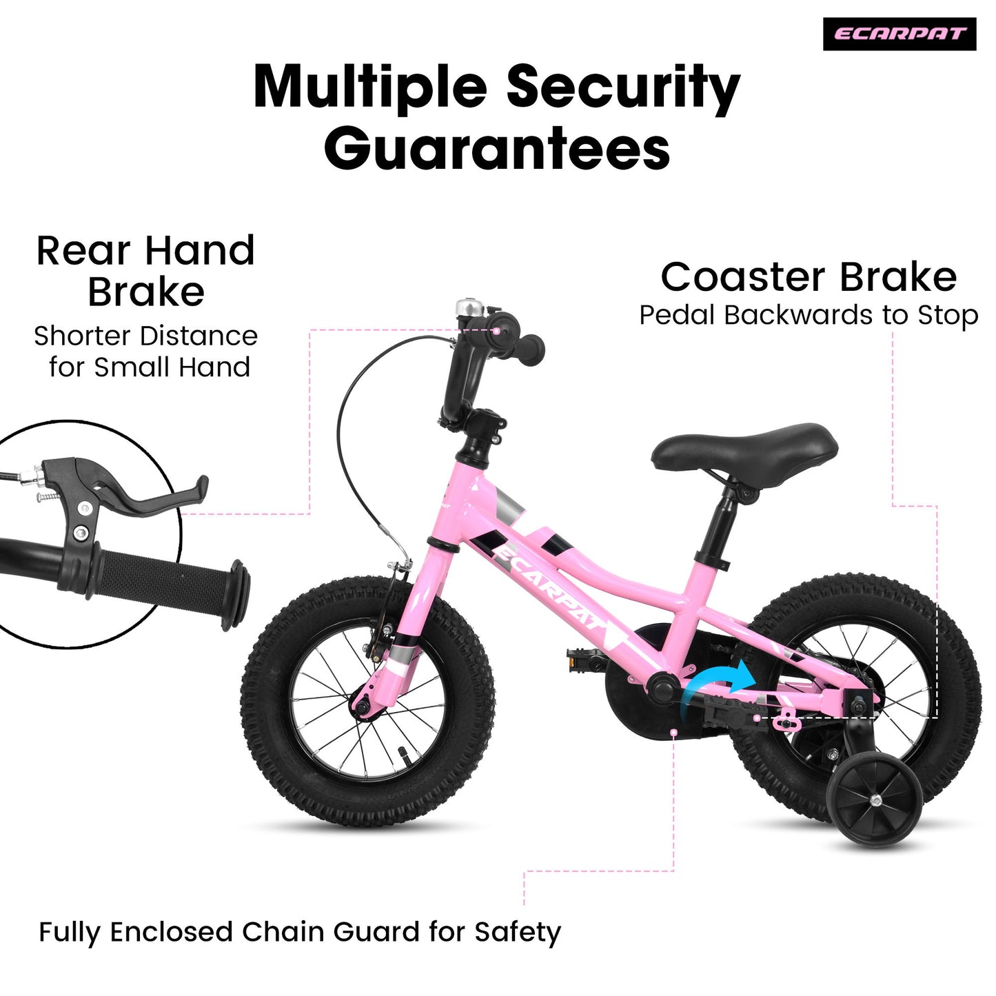 A12117 Kids' Bike 12" Wheels, 1 Speed Boys Girls Child Bicycles For 2 - 3 Years, With Removable Training Wheels Baby Toys, Front V Brake, Rear Holding Brake