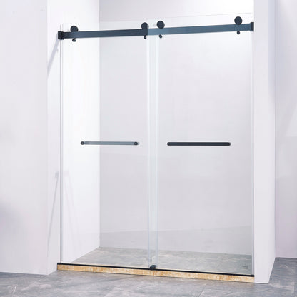 Frameless Double Sliding Shower Door, 304 Stainless Steel, 5 / 16" (8Mm) Thick Sgcc Tempered Clear Glass