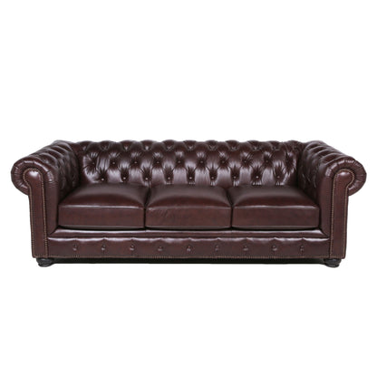 Traditional Tufted Leather Chesterfield Nailhead Sofa