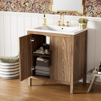 Bathroom Vanity With Single Sink, Combination Under Counter Sink, Bathroom Storage Cabinet With Soft Closing Door, Multi-Function Storage, Solid Wood Frame - Light Brown