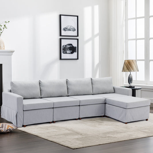 4 Seat Module Sectional Sofa Couch With 1 Ottoman For Living Room, Seat Cushion And Back Cushion Non-Removable And Non-Washable