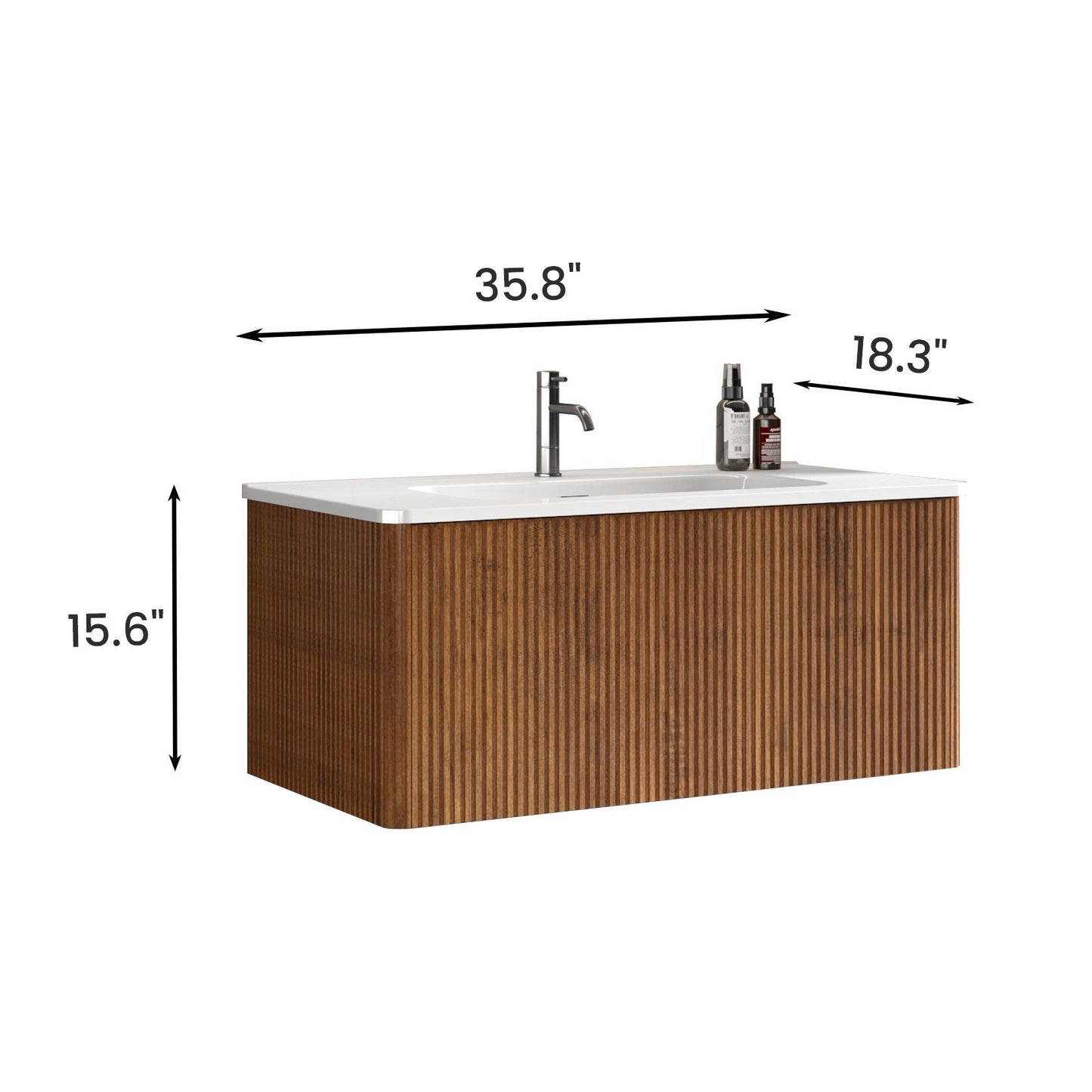 Etna - Striped Bathroom Vanity With Ceramic Sink, Wall Mounted Floating Bathroom Vanity For Modern Bathroom