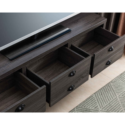 Modern TV Stand With Three Drawers & Open Shelf Stylish Storage Solution For Media Accessories - Distressed Gray