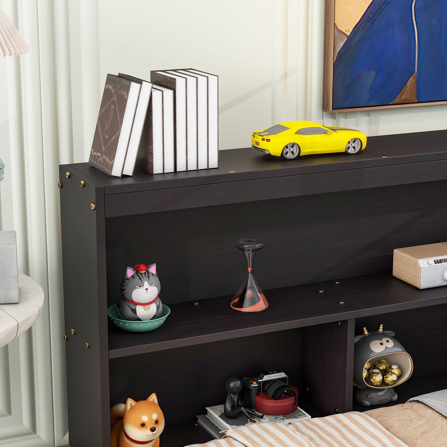 Floor Bed With L-Shaped Bookcases, Sliding Doors, Without Slats