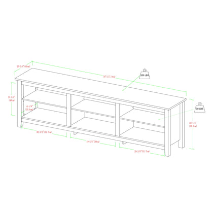 Modern Transitional 3 Shelf Open Storage 70" TV Stand For 80" TVs