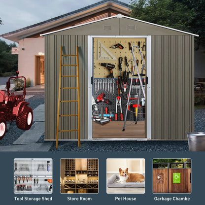 8Ft x 6Ft Outdoor Metal Storage Shed With Window (W540S00016) - Gray