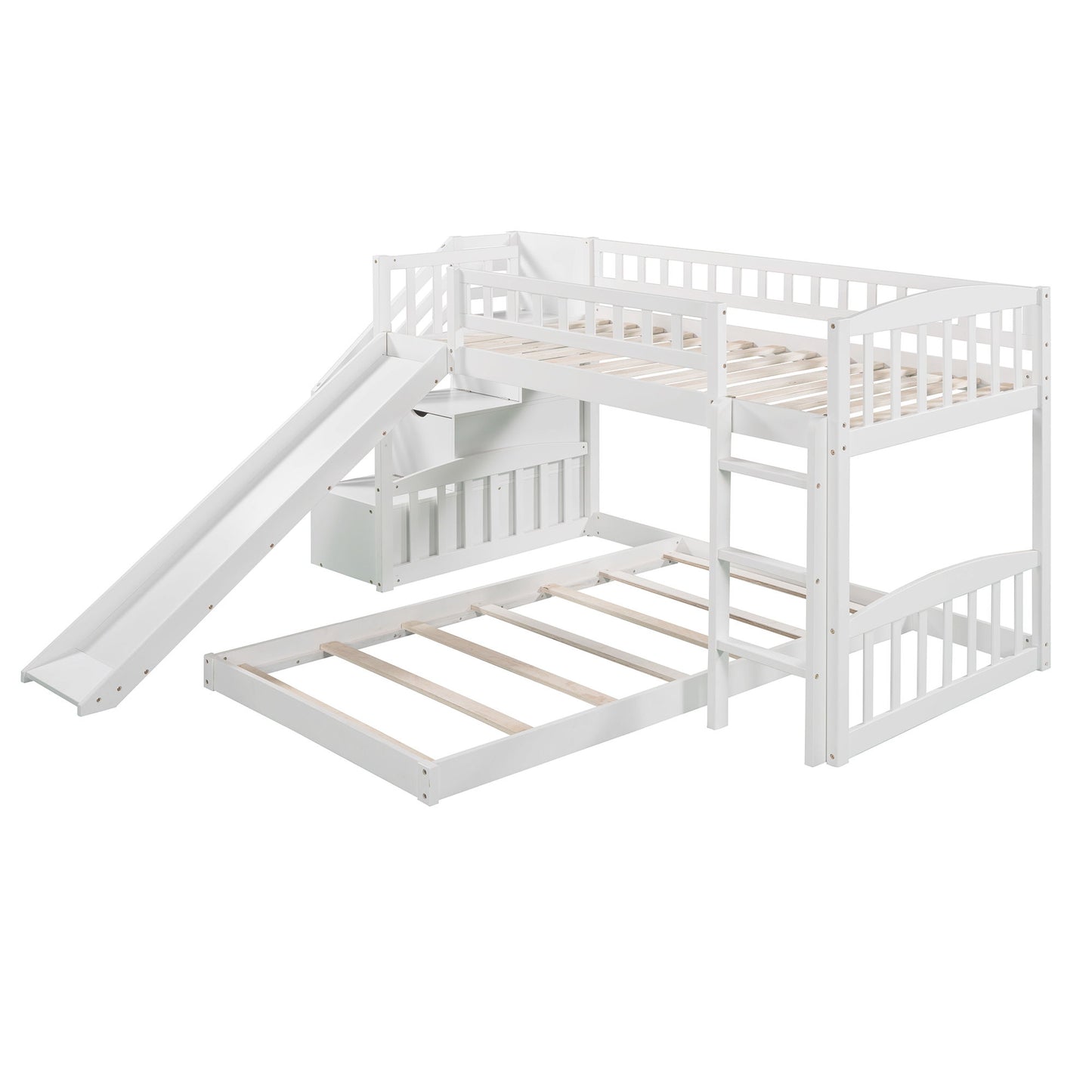 Twin Over Twin Stairway Bunk Bed With Two Drawers And Slide