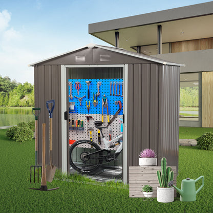 8Ft x 4Ft Outdoor Metal Storage Shed - Gray