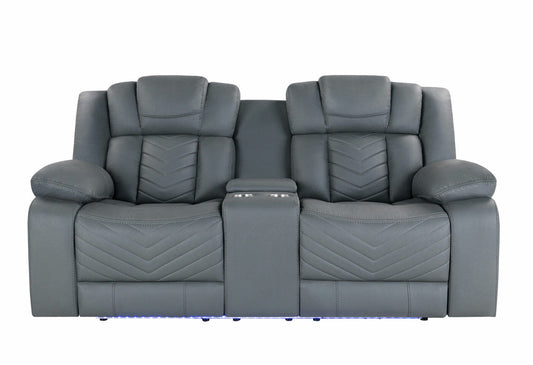 Raize - 10 Power Console Reclining Loveseat With LED - Gray