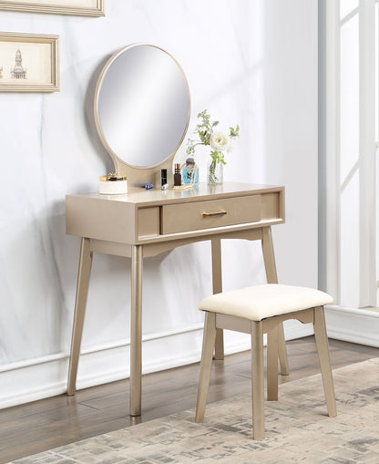 Maly - Contemporary Wood Vanity And Stool Set - Gold