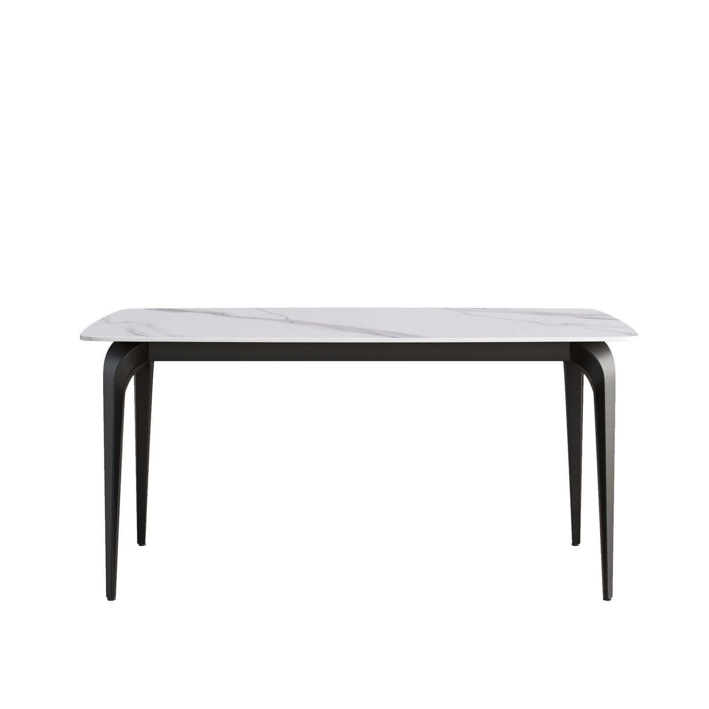 63" Modern Artificial Stone White Curved Black Metal Leg Dining Table, 6 People - White