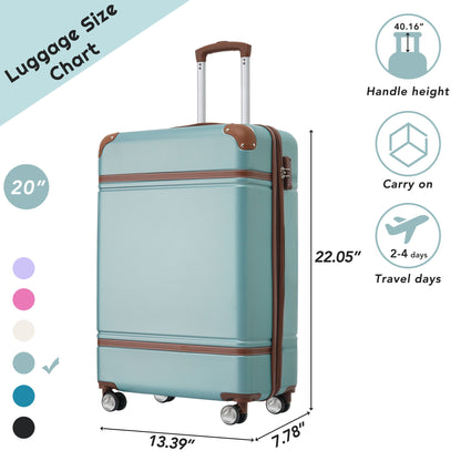 20" Luggage 1 Piece With Tsa Lock, Lightweight Suitcase Spinner Wheels, Carry On Vintage Luggage