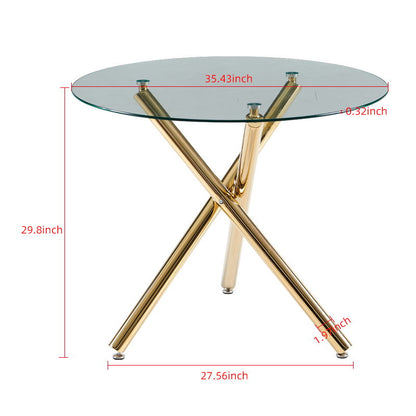 5 Pieces Dining Set, Table Metal Leg Mid-Century Dining Table For 4 - 6 People With Glass Table Top, Pedestal Dining Table, End Table Leisure Coffee Table - Golden