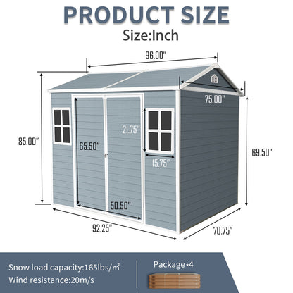 Resin Outdoor Storage Shed Waterproof Shed With Floor & Two Windows & Lockable Door, Tool Shed For Garden, Patio, Backyard