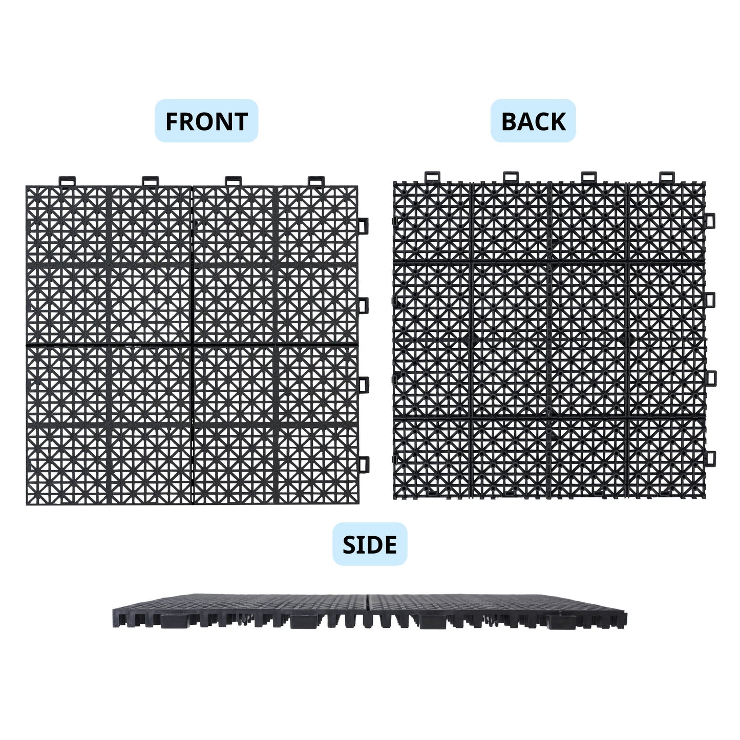 Interlocking Deck Tiles Plastic Waterproof Outdoor All Weather Anti-Slip Bathroom Shower Balcony Porch Strong Weight Capacity Upto 6613 Lbs, Rosette Pattern