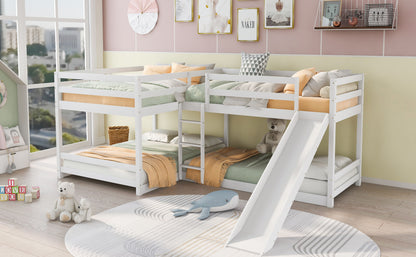 L-Shaped Bunk Bed With Slide And Short Ladder