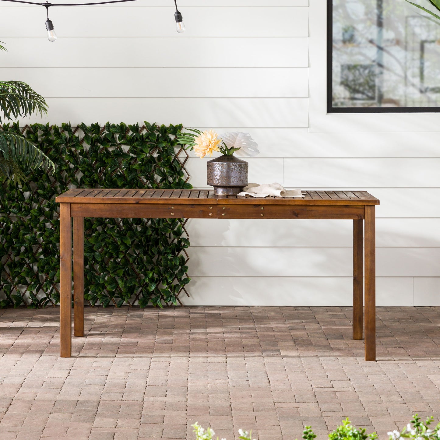 Contemporary Slat Top Acacia Wood Outdoor Dining Table