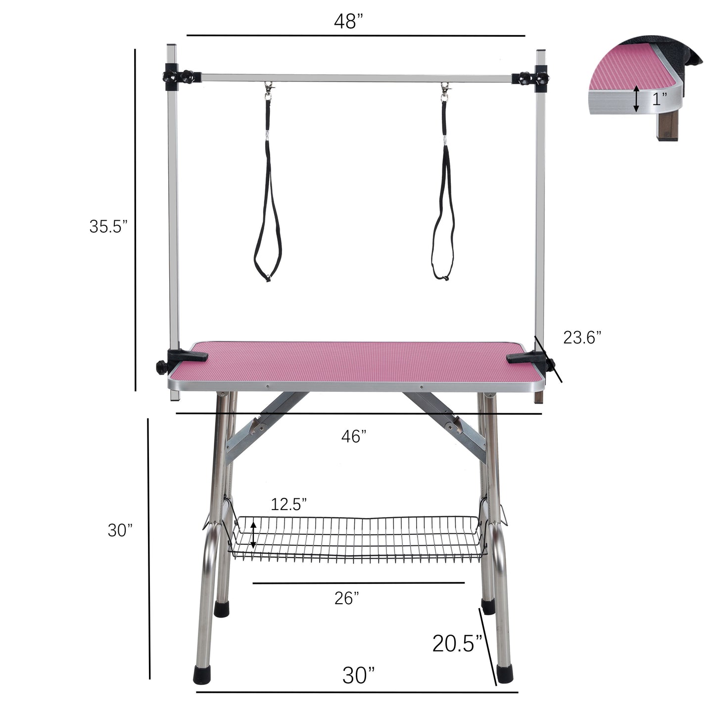 Folding Dog Pet Grooming Table Stainless Steel Frame Rubber Mat On Board With Adjustable Arm And Clamps Pet Dog Cat Grooming Table