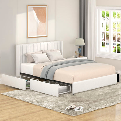 Anda - Boucle Upholstered Platform Bed With Patented Drawers Storage - Ivory