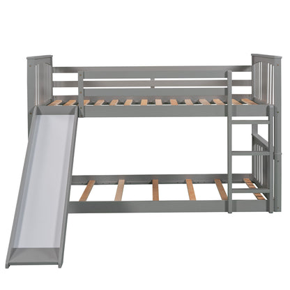 Twin Over Twin Bunk Bed With Slide And Ladder - Gray