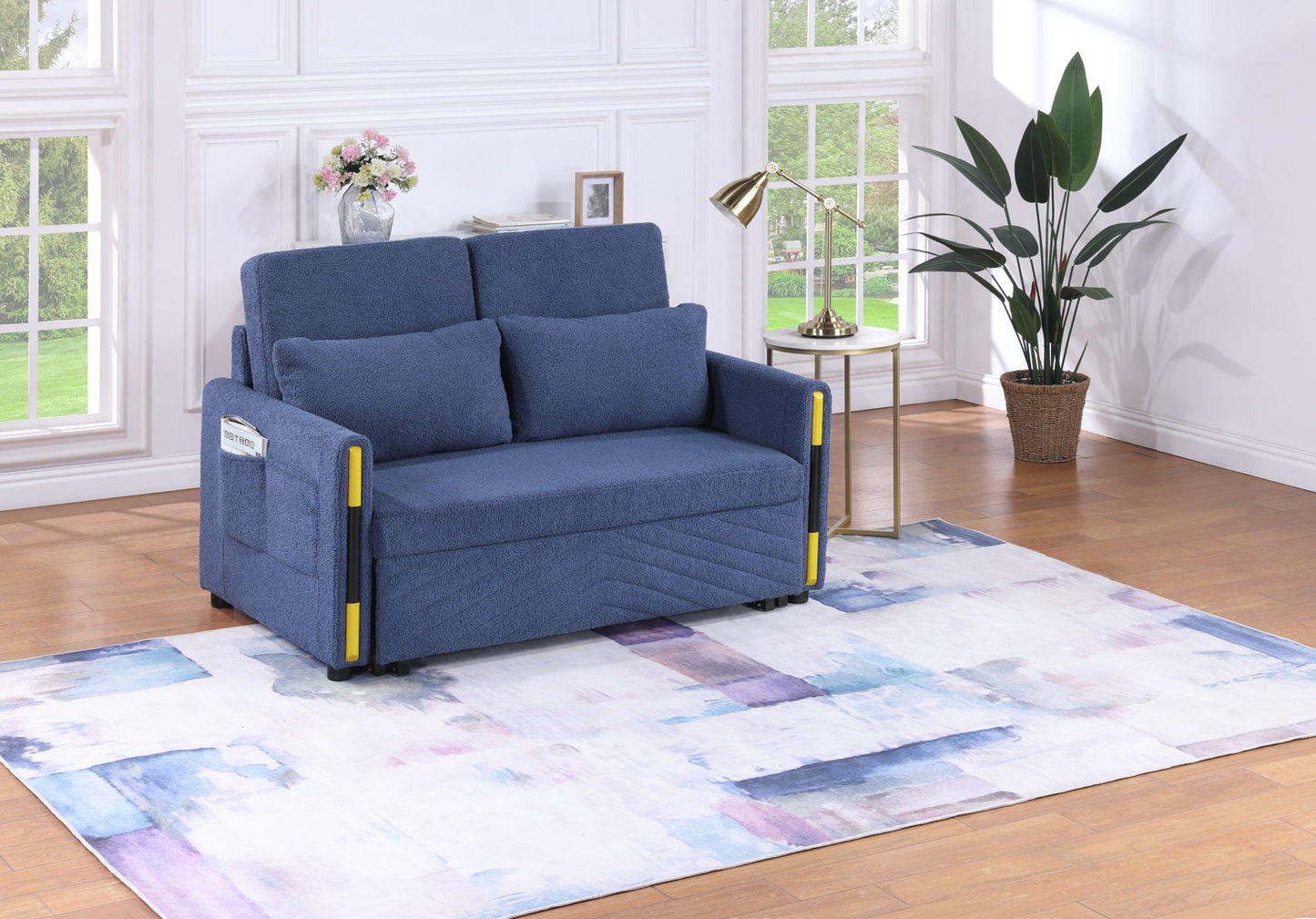 Percy - Teddy Velvet Sleeper Loveseat With Dual-Pull Sleeper Design