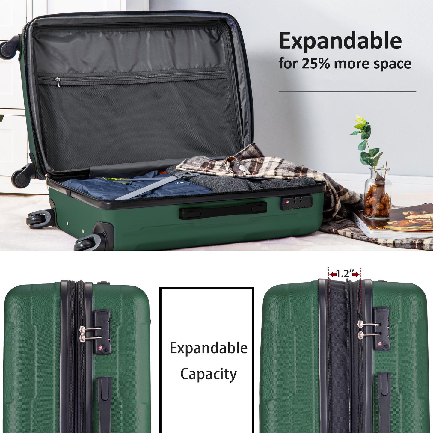 Expanable Spinner Wheel 2 Piece Luggage Set ABS Lightweight Suitcase With Tsa Lock 20" / 24"