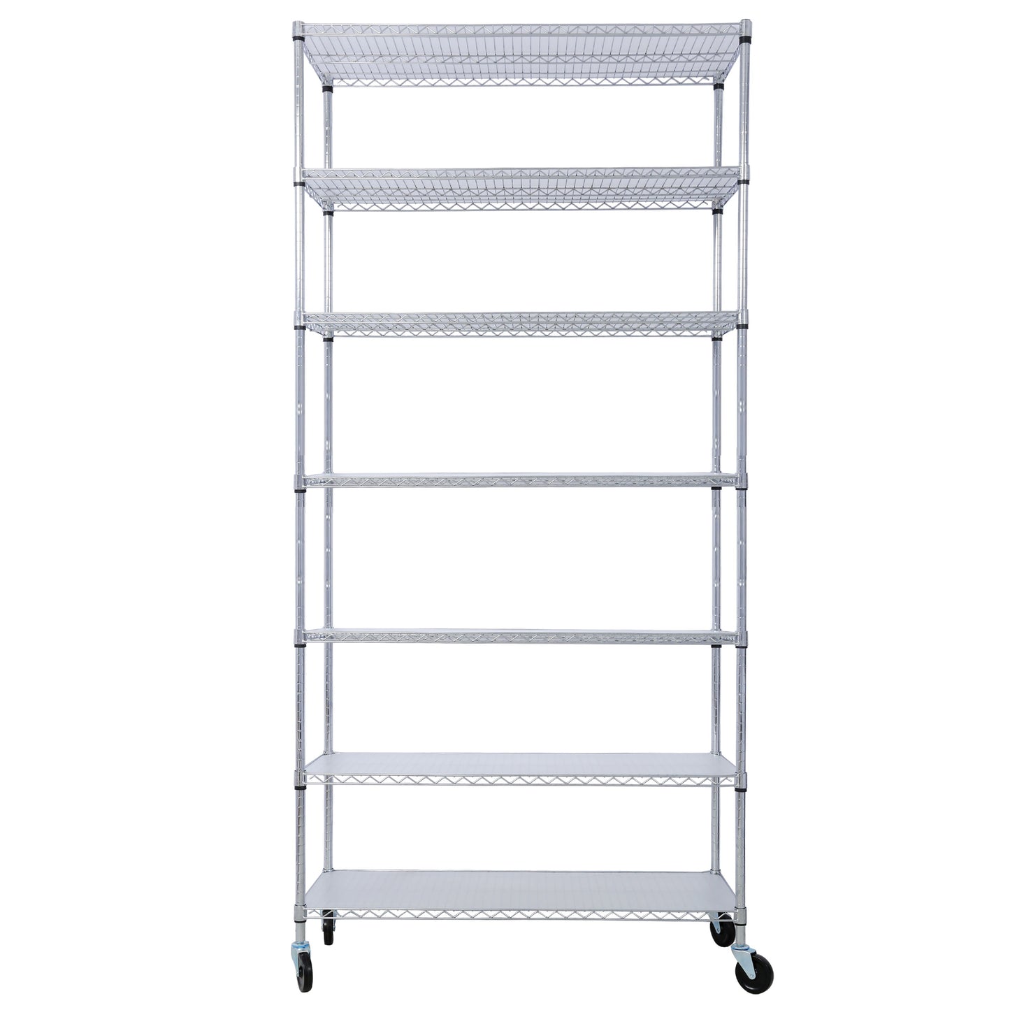 7 Tier Metal Shelf Wire Shelving Unit, 2450Lbs Heavy Duty Adjustable Storage Rack With Wheels & Shelf Liners For Closet Kitchen Garage Basement Commercial Shelving