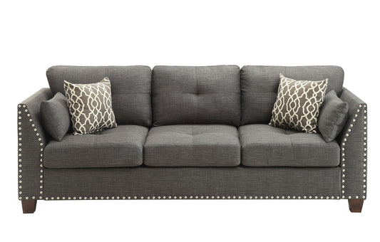 Laurissa - Linen Sofa With 4 Pillows - Light Gray