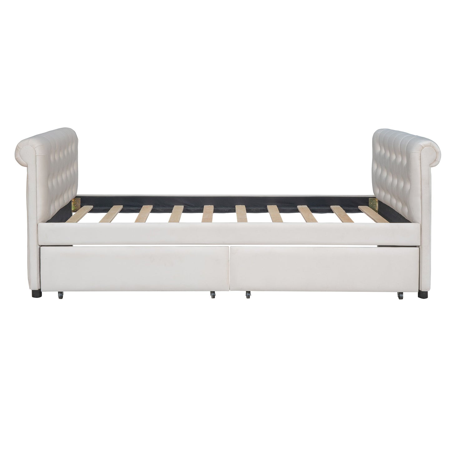 Upholstered Daybed With Drawers, Wood Slat Support