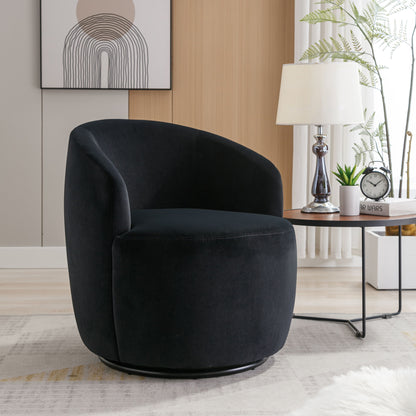 Velvet Fabric Swivel Accent Armchair Barrel Chair With Powder Coating Metal Ring