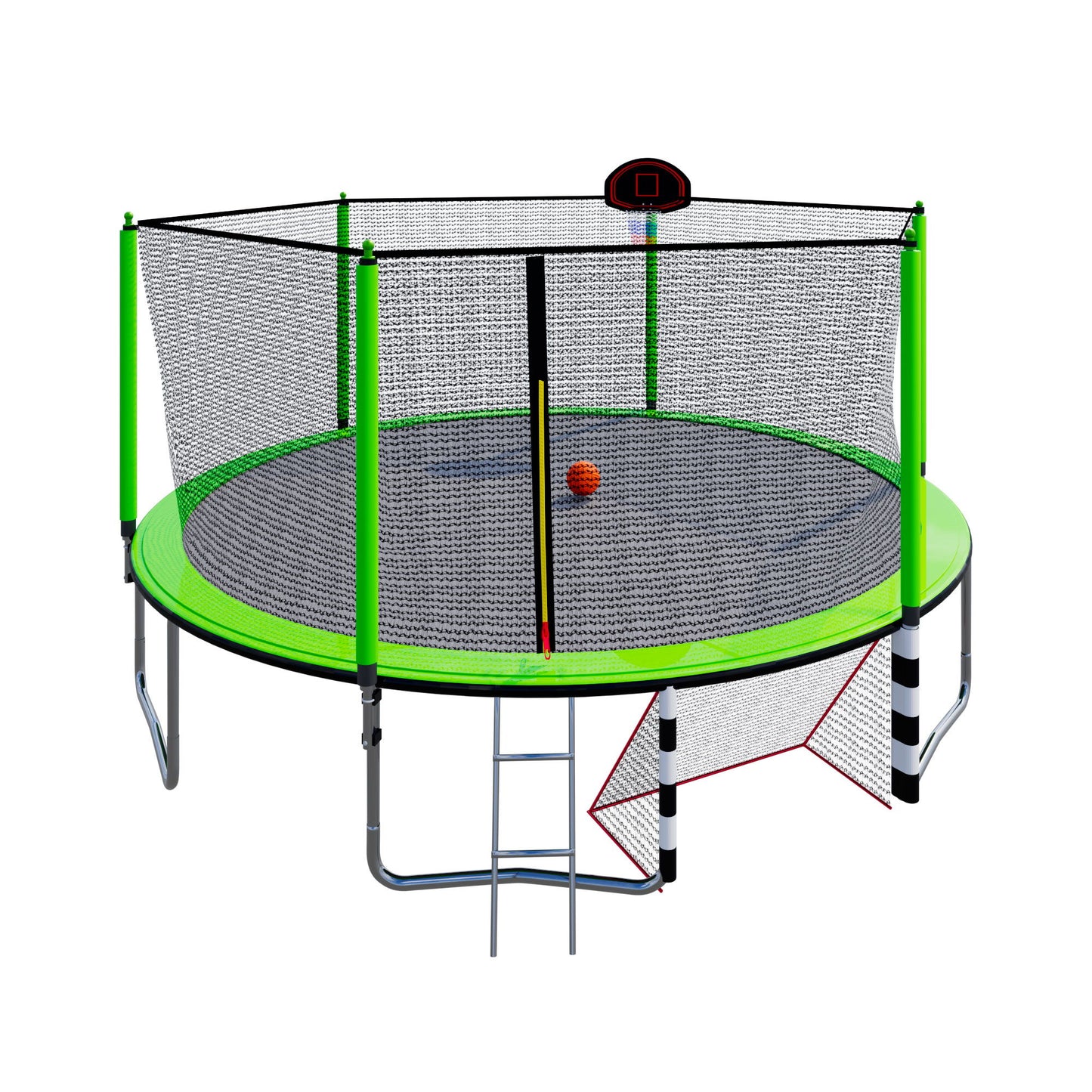 16Ft Trampoline With Basketball Hoop Pump And Ladder (Inner Safety Enclosure) With Soccer Goal