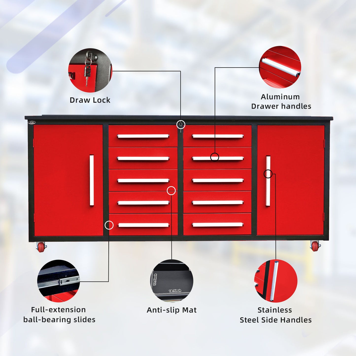 Storage Cabinets With Workbench (10 Drawers & 2 Cabinets)