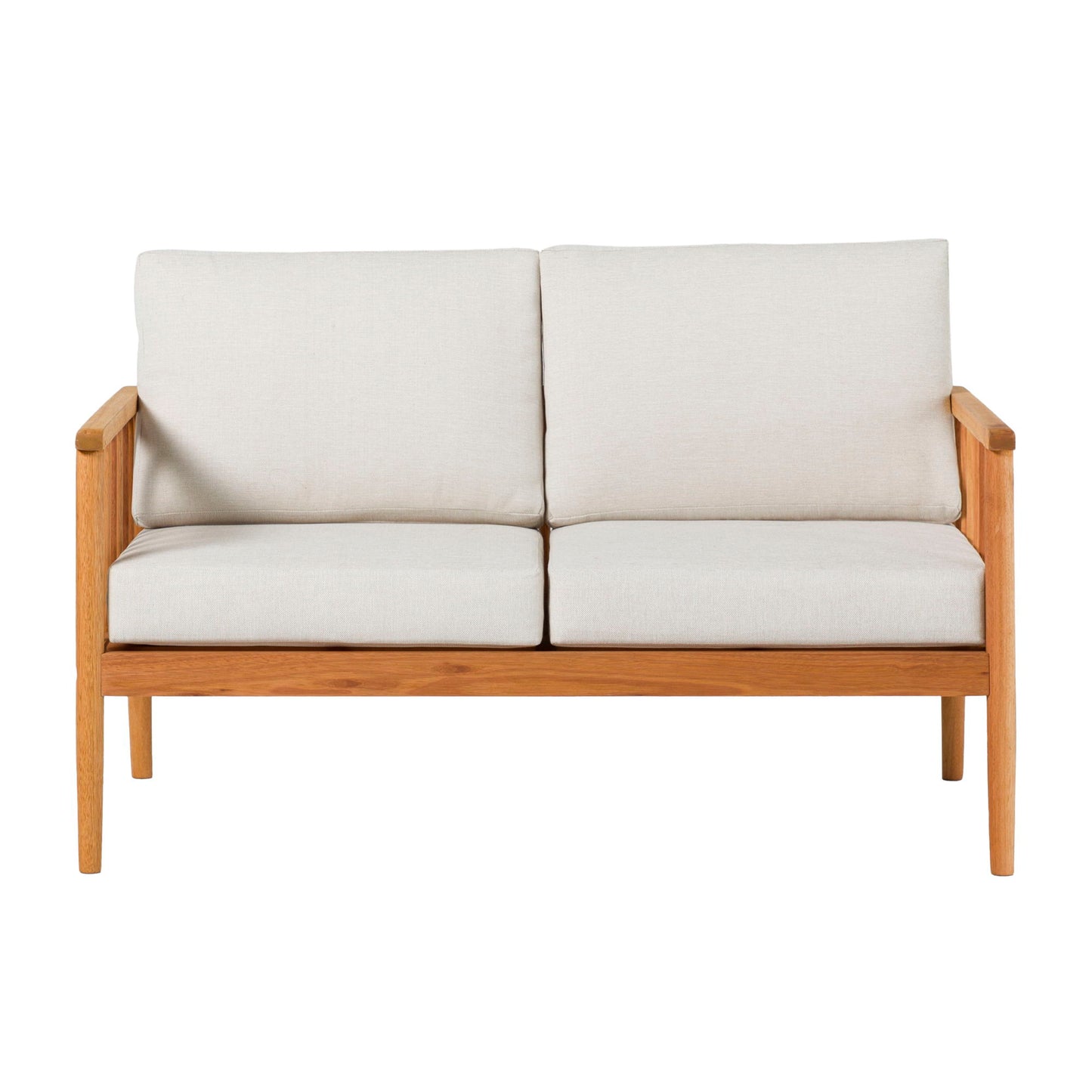 Contemporary Cushioned Eucalyptus Wood Patio Loveseat - Natural