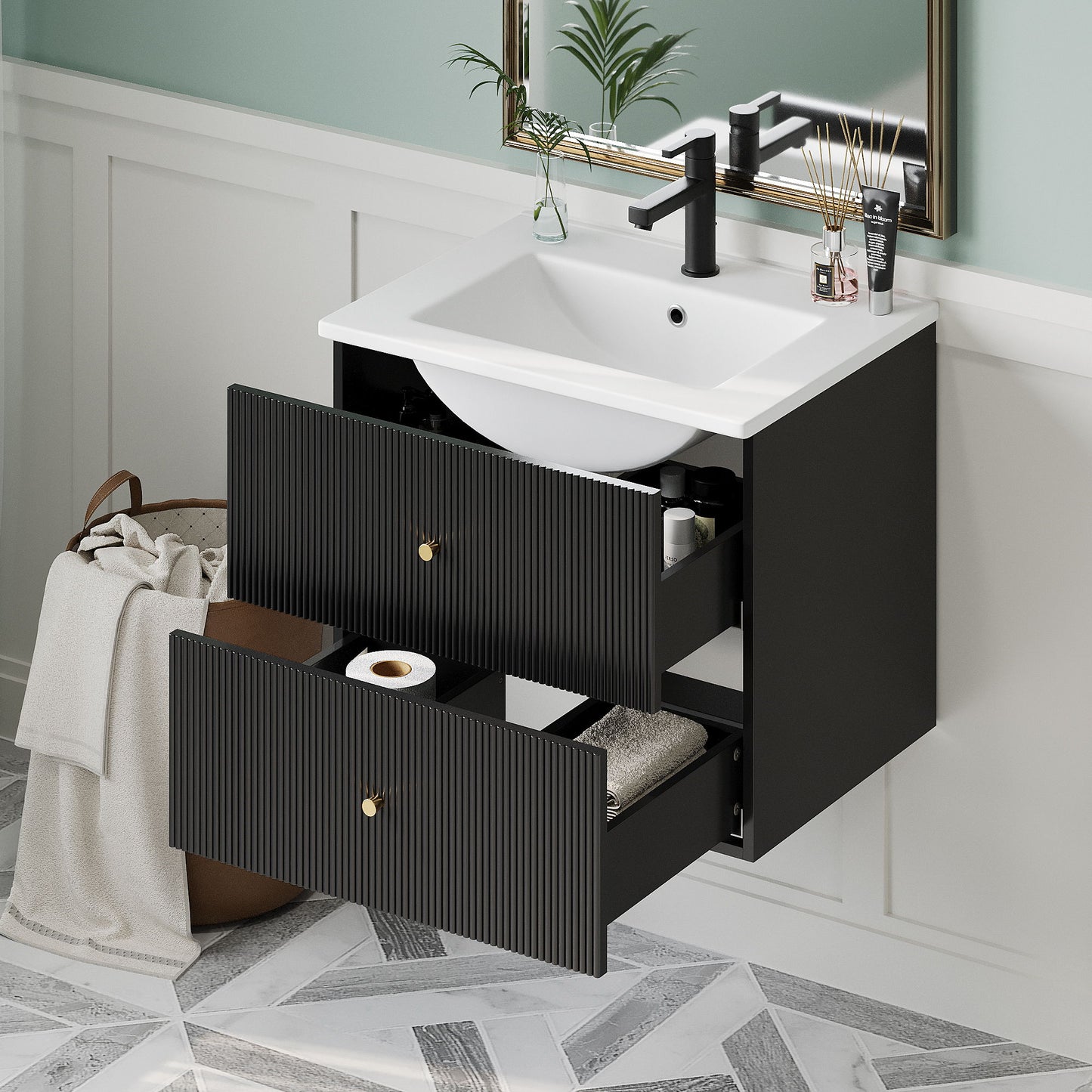 Wall Mounted Bathroom Vanity With 2 Drawers, Ideal For Small Bathrooms