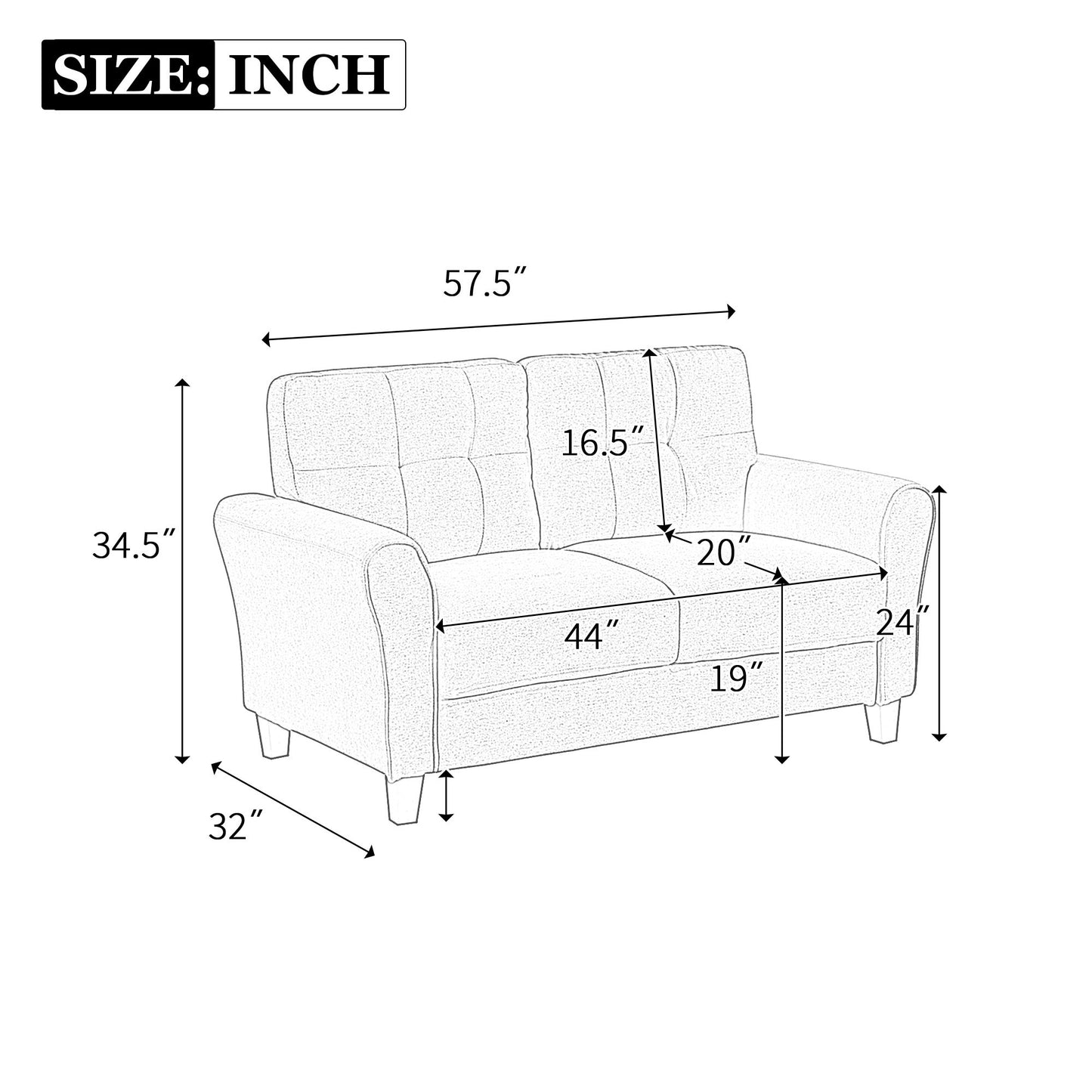 Modern Living Room Loveseat Linen Upholstered Couch Furniture For Home Or Office