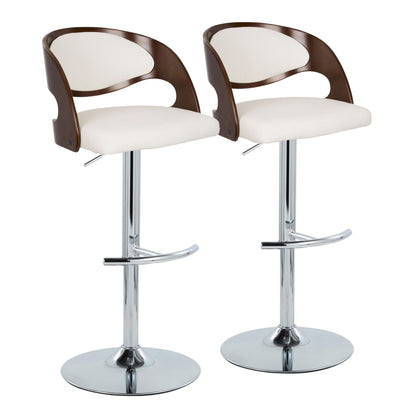 Pino - Mid-Century Modern Adjustable Barstool With Swivel With Rounded T Footrest (Set of 2) - Chrome / Cherry / White