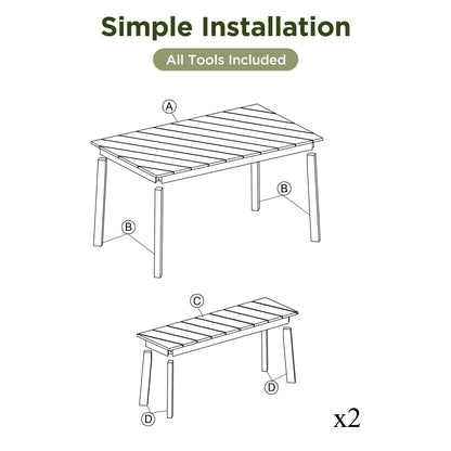 3 Pieces Acacia Wood Table Bench Dining Set For Outdoor & Indoor Furniture With 2 Benches, Picnic Beer Table For Patio, Porch, Garden, Poolside - Natural