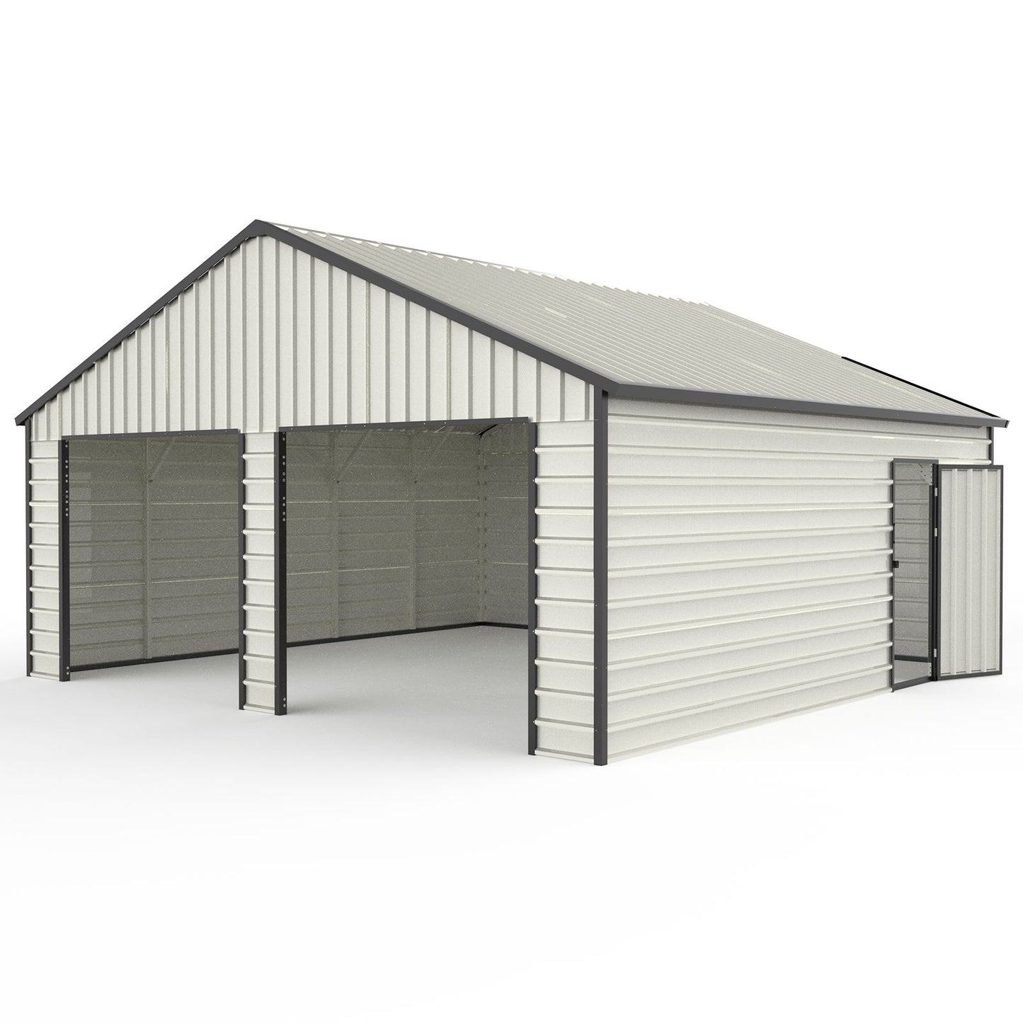 Double Garage Metal Shed With Side Entry Door - White