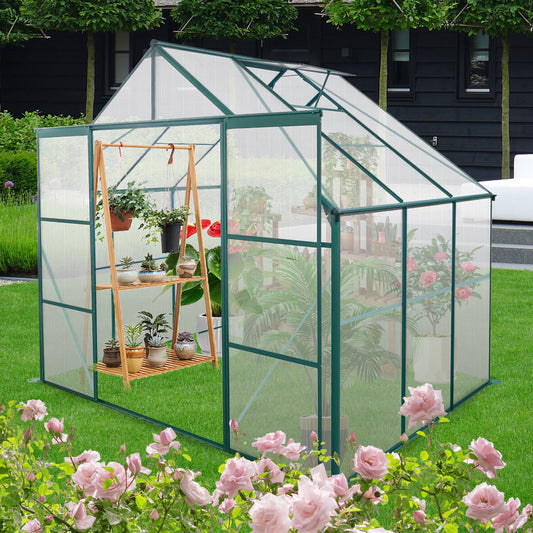 Double Door Polycarbonate Greenhouse Raised Base And Anchor Aluminum Heavy Duty Walk In Greenhouses For Outdoor Backyard In All Season