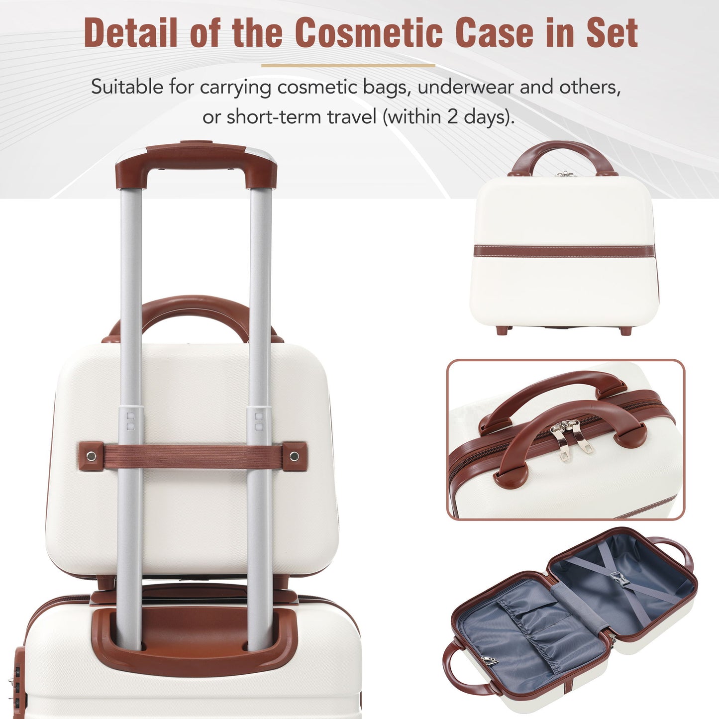 20" Hardside Luggage With Cosmetic Case, 2 Piece Lightweight Suitcase Set With Spinner Wheels, Carry On Vintage Luggage