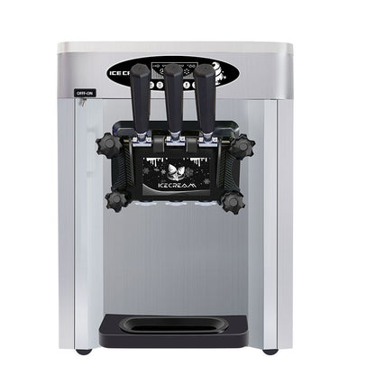 Commercial Desktop Ice Cream Machine, 25-30L / H Production Capacity, With 2X6L Hopper, 2000W Power, Soft Ice Cream Machine For Restaurants And Snack Shops, Three Flavors - Silver