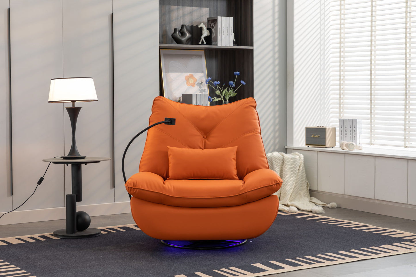 270 Swivel Glider Recliner Chair, Power Recliner Rocking Chair, USB Port Charge For Nursery Chair With Atmosphere Lamp For Living Room Bedroom Apartment